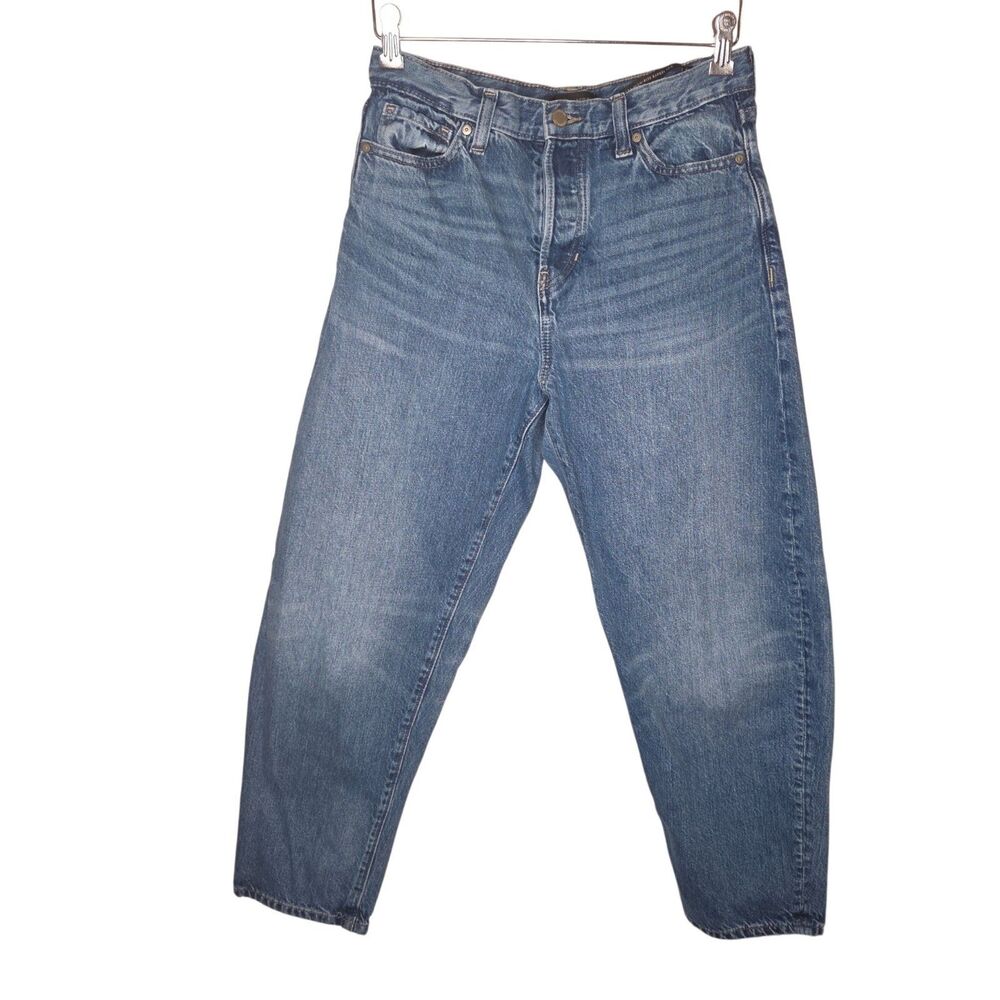 Banana Republic Ultra High-Rise Barrel Leg Denim Jeans Medium Wash 28 Button Fly